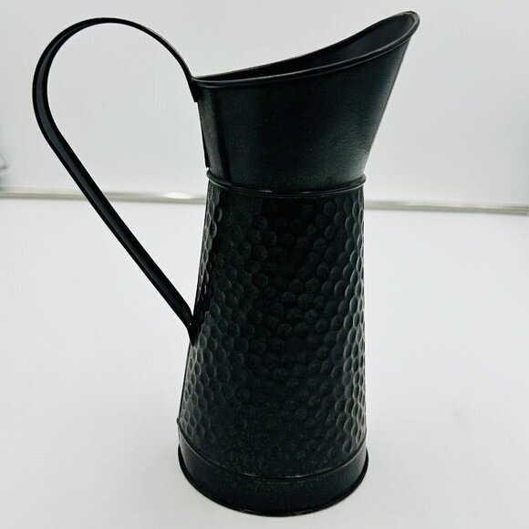 Hammered Green Metal Tin Pitcher Dimpled Pattern 9.5" Decorative - Picture 1 of 7